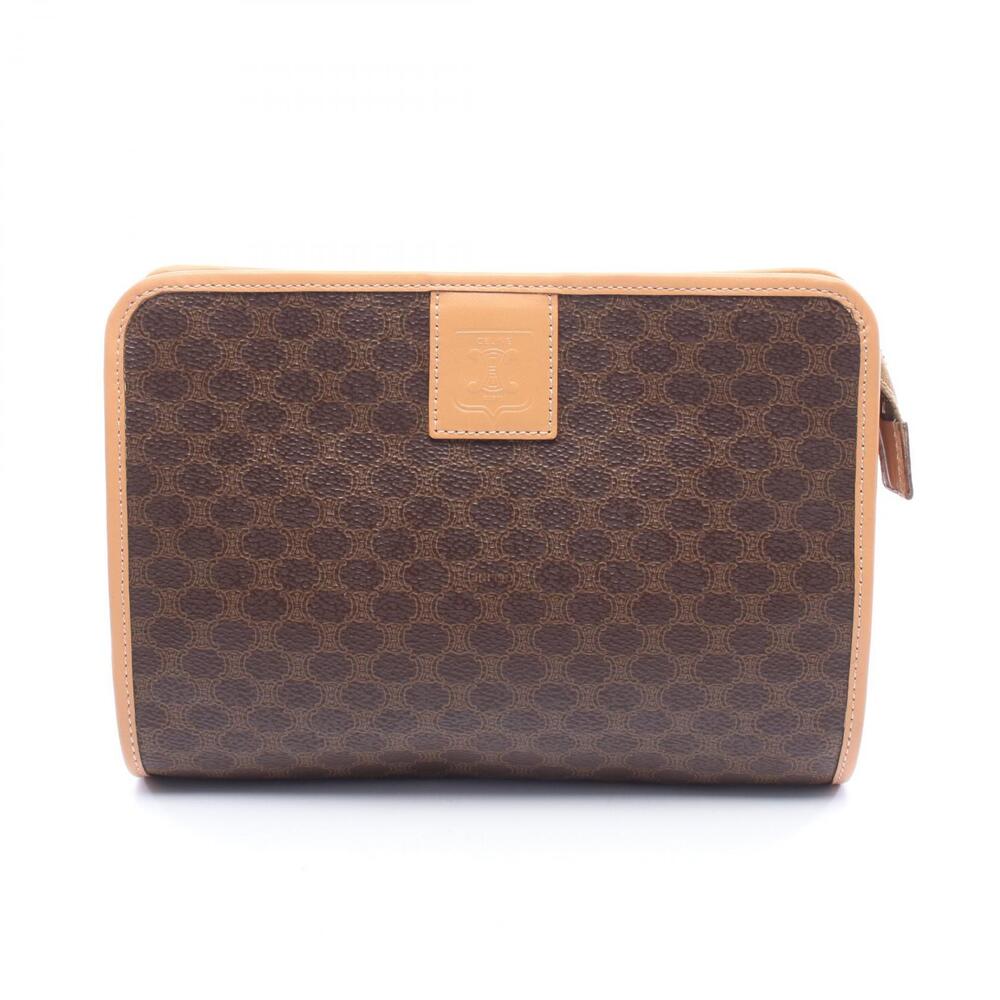 Celine Macadam Shoulder Bag Clutch Canvas Leather Brown